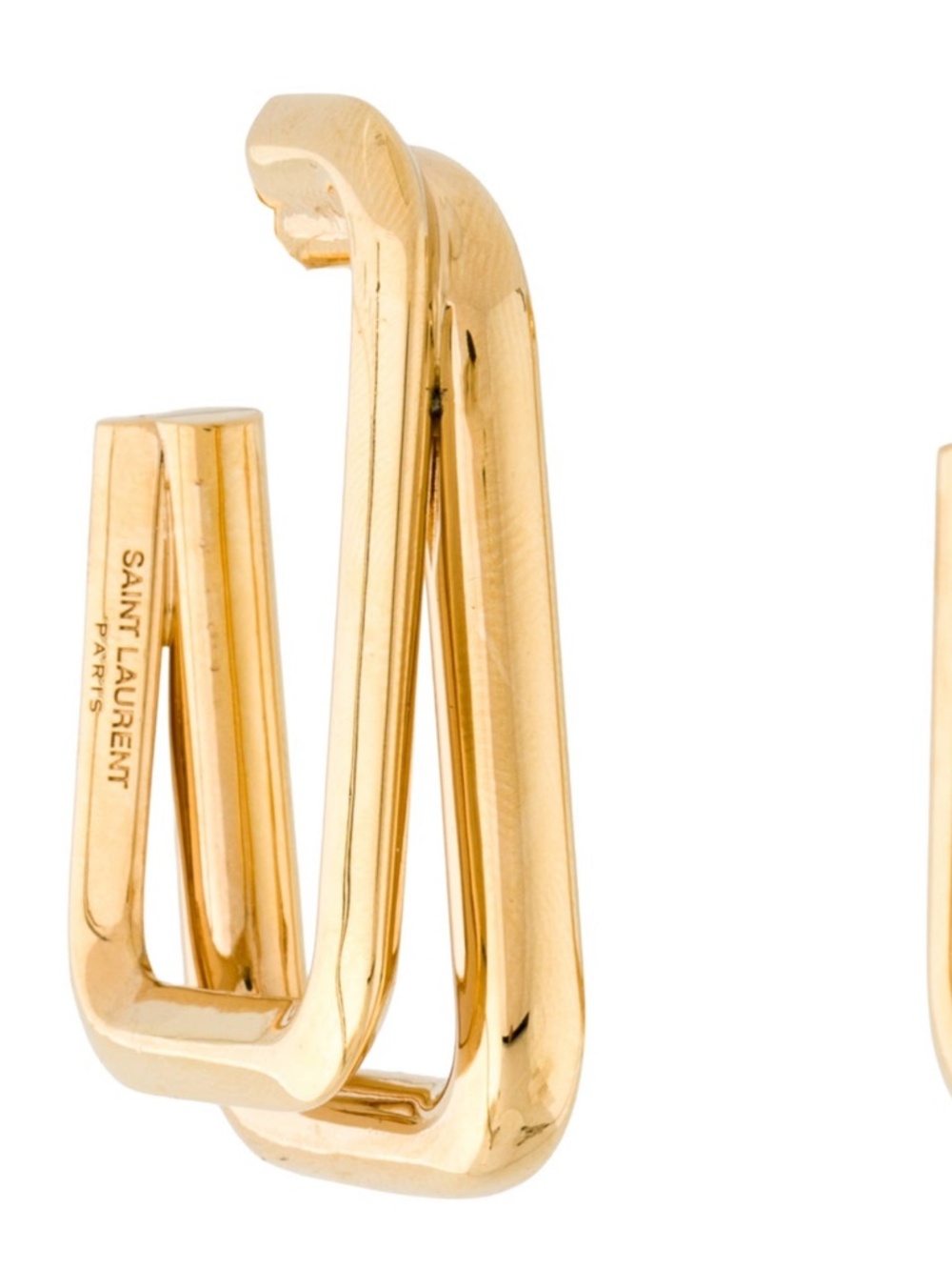 Saint Laurent YSL Gold Brass Rectangular Double Stacked Layer Hoop Drop Earrings